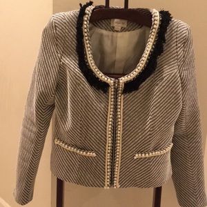 Aryn K fitted tweed blazer with pearl trim size L